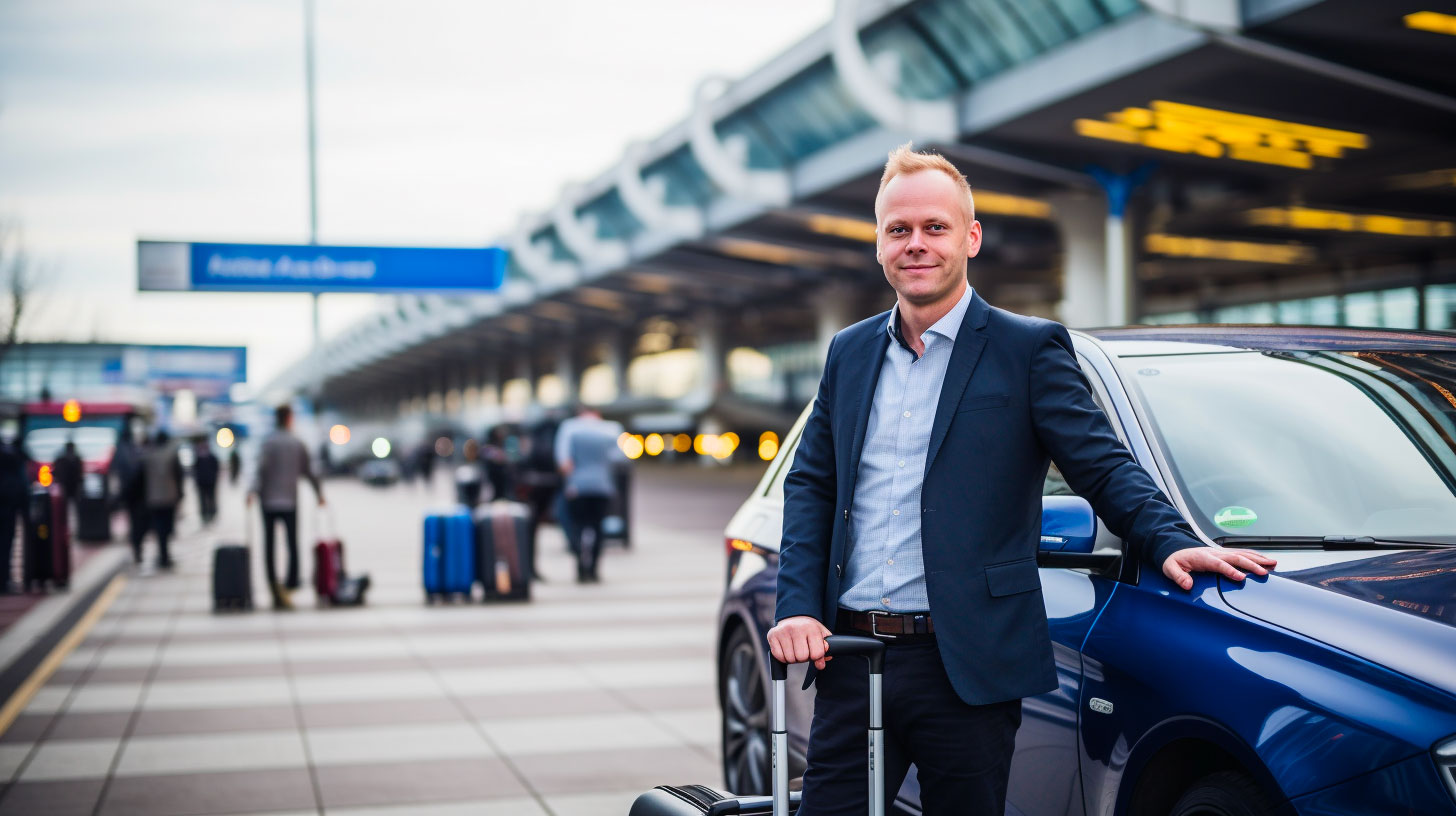 met de taxi naar de luchthaven